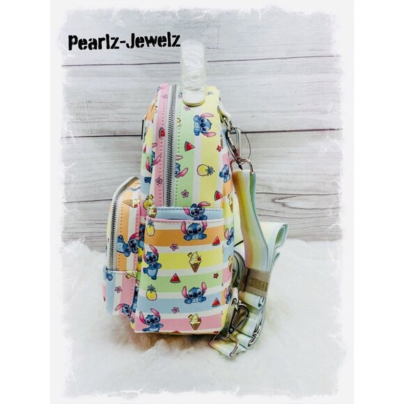 Loungefly Lilo & Stitch Fruits Rainbow Stripes Convertible Backpack BoxLunch NWT main image 6